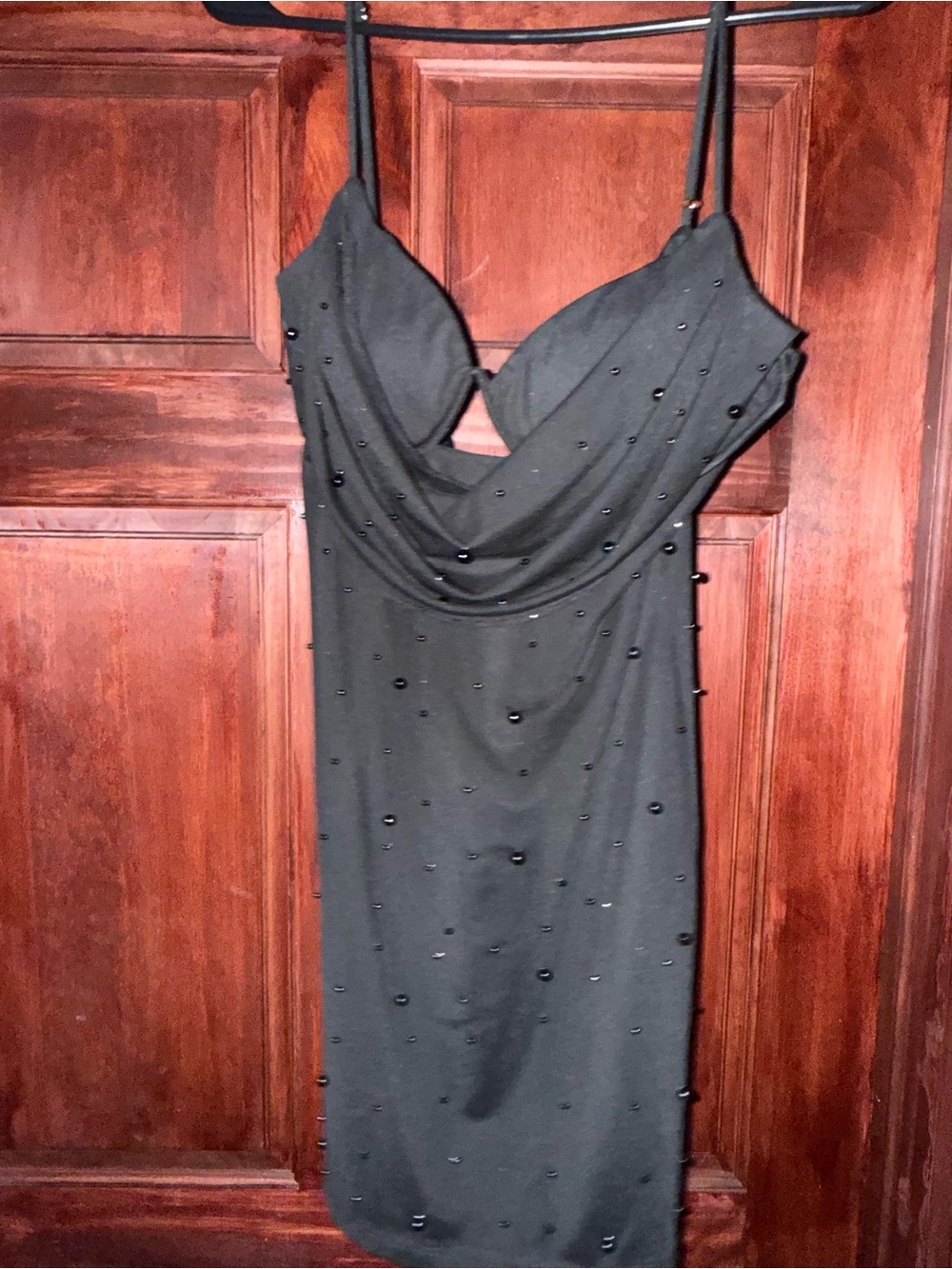 Black Beaded Cowl Neck Slip Dress